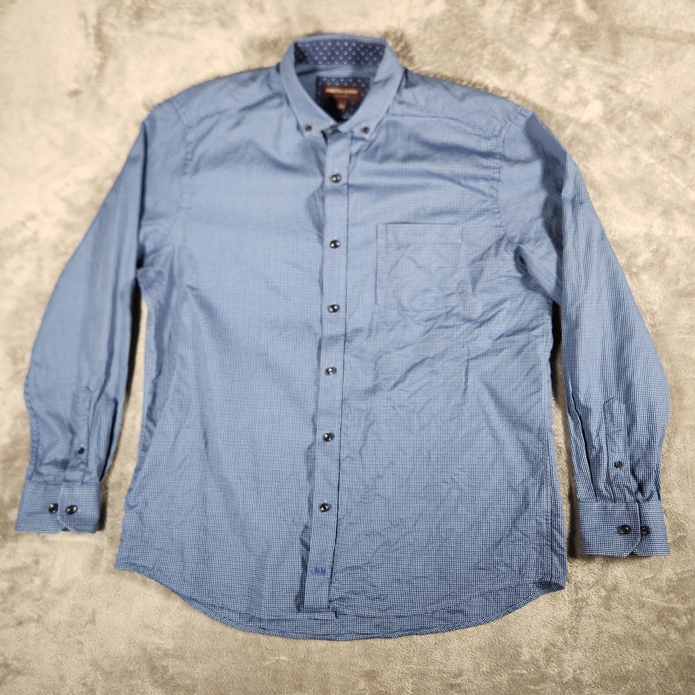 Johnston & Murphy Button Down Shirt Mens Large Blue Good Micro Check Cotton